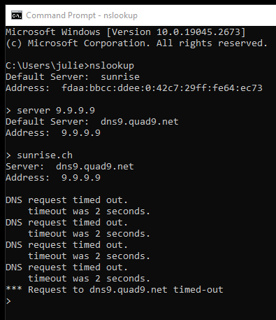 pas possible de contacter un autre serveur DNS