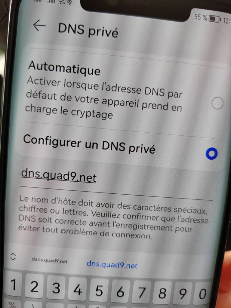 DNS privé sur Android: dns.quad9.net