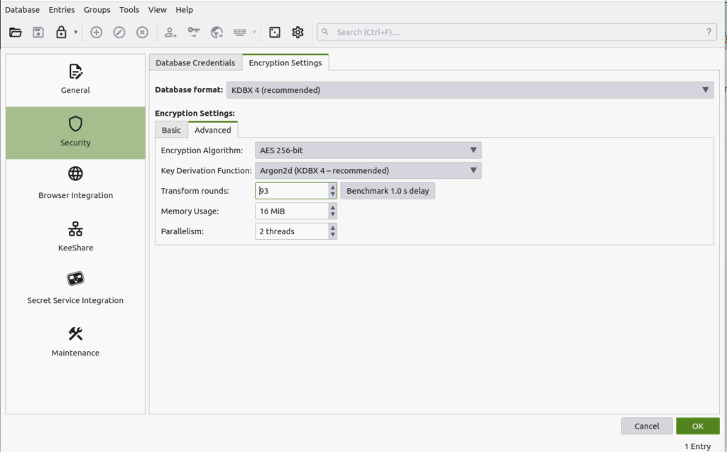 KeepassXC : options de sécurité