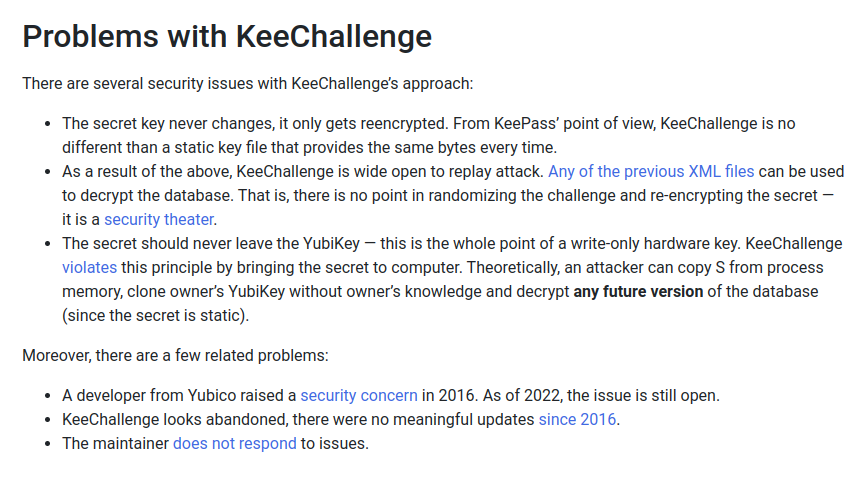 Problems with KeeChallenge